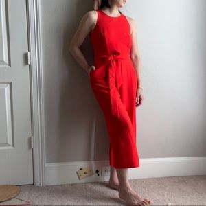 Red Orange Belted Wide-Leg Jumpsuit